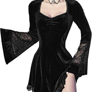 Amazon Gothic Velvet Long Flowy Sleeve Witchy Mini Dress Size Medium